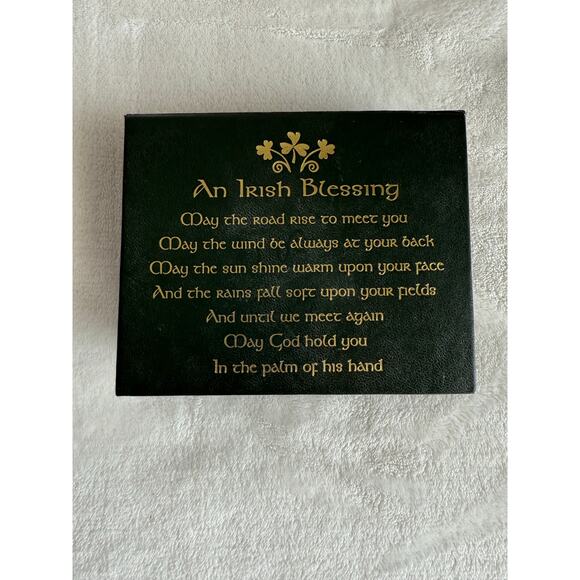 Vintage 2002 Roman Inc. An Irish Blessing Green Glass Shamrock Original Box - Picture 4 of 6